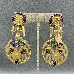 Lunch At The Ritz Multicolor Crystal Enamel Dangle Earrings Chandelier Womens